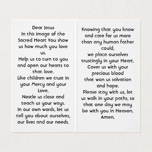 Heilig Hart van Jezus gebed Visitekaartje (Binnenkant ongevouwen)