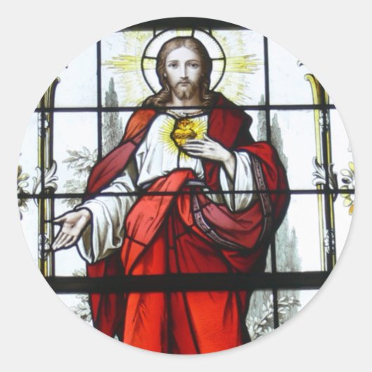 Heilig Hart van Jezus Glas in lood Kerkraam Ronde Sticker (Voorkant)