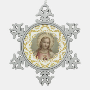 Heilig hart van Jezus Gold Border Tin Sneeuwvlok Ornament