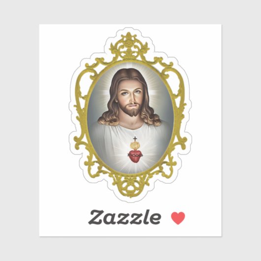 Heilig Hart van Jezus  Goud Lijst Vinyl Sticker (Vel)