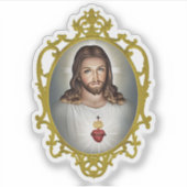 Heilig Hart van Jezus  Goud Lijst Vinyl Sticker (Voorkant)