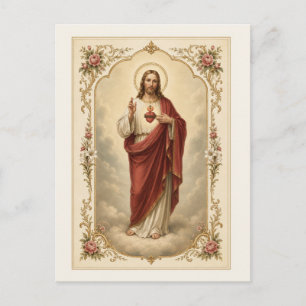 Heilig Hart van Jezus Katholieke Vintage Briefkaart