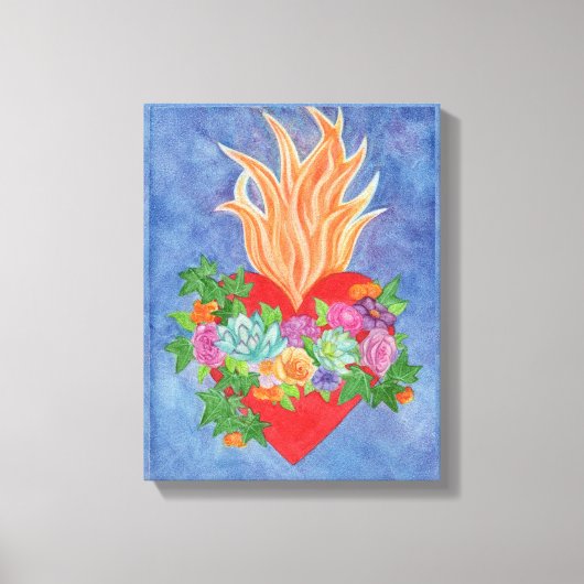 Heilig Hart van Jezus Kleurrijke Floral Original Canvas Afdruk (Voorkant)