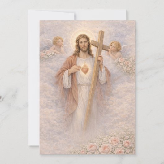 Heilig Hart van Jezus Kruis Bloemengardijnen Engel (Voorkant)