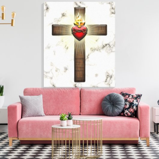Heilig hart van Jezus Kruis Canvas Afdruk (Insitu (Woonkamer))