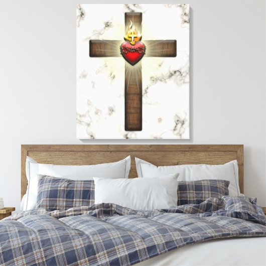 Heilig hart van Jezus Kruis Canvas Afdruk (Insitu (Slaapkamer))