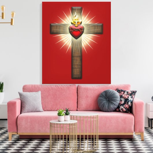 Heilig hart van Jezus Kruis Canvas Afdruk (Insitu (Woonkamer))