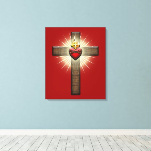 Heilig hart van Jezus Kruis Canvas Afdruk (Insitu (Houten vloer))