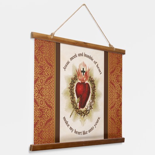 Heilig Hart van Jezus met gouden details Hangend Wandkleed (Gebogen)