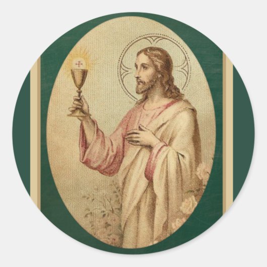 Heilig Hart van Jezus met Kelk & Eucharistie Ronde Sticker (Voorkant)