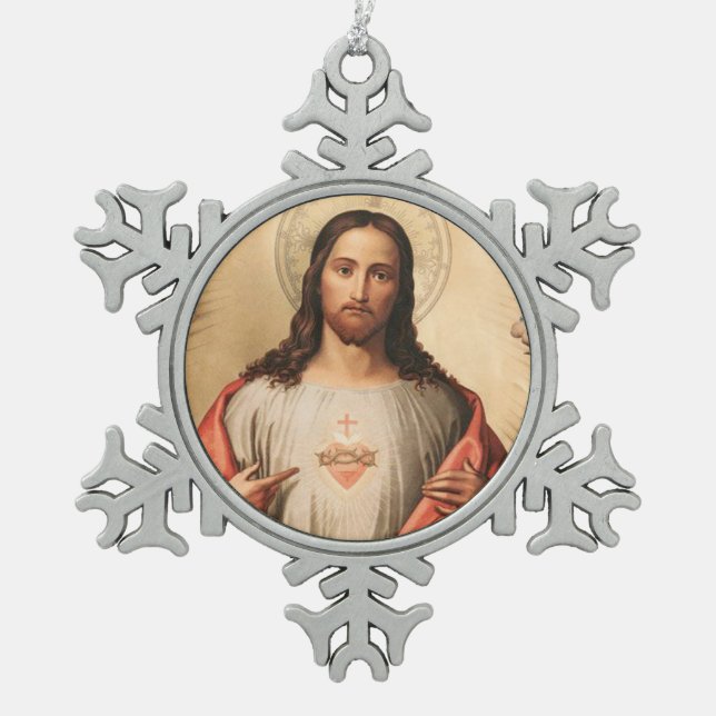 Heilig hart van Jezus Religieus katholiek Tin Sneeuwvlok Ornament (Voorkant)