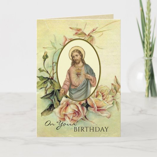 Heilig hart van Jezus Religieuze Birthday Rozen Kaart (Voorkant)