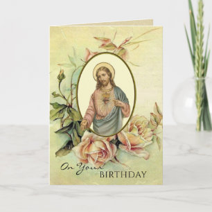 Heilig hart van Jezus Religieuze Birthday Rozen Kaart