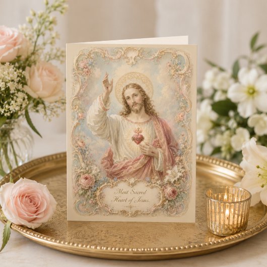 Heilig Hart van Jezus Rococo bloemensegen Kaart