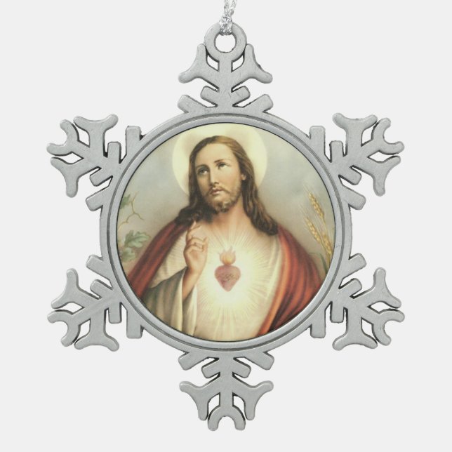 Heilig hart van Jezus Tin Sneeuwvlok Ornament (Voorkant)