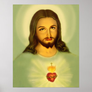 Heilig hart van Jezus Tradional groene toon Poster