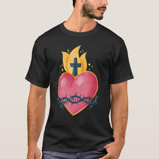 Heilig hart van Jezus Traditioneel Latijn T-shirt (Voorkant)