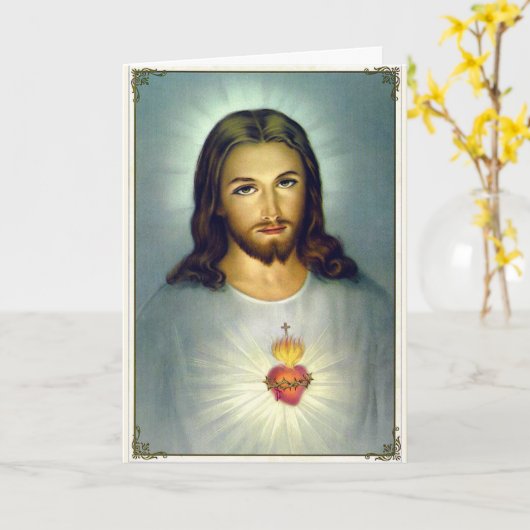 Heilig Hart van Jezus Traditionele Katholieke Pose Kaart (Gele Bloem)