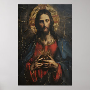 Heilig Hart van Jezus Vintage Kunstschilderij Poster