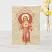 Heilig Hart van Kind Jesus Vintage Religious Kaart (Gele Bloem)