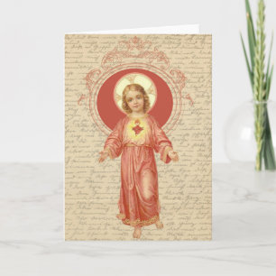 Heilig Hart van Kind Jesus Vintage Religious Kaart