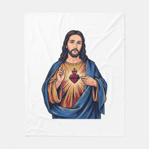 Heilig Hart Vintage Gravure Religieus Vector De Fleece Deken