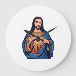 Heilig Hart Vintage Gravure Religieus Vector De Grote Klok