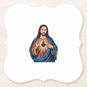 Heilig Hart Vintage Gravure Religieus Vector De Kartonnen Onderzetters