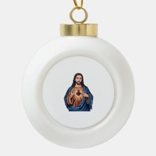 Heilig Hart Vintage Gravure Religieus Vector De Keramische Bal Ornament