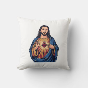 Heilig Hart Vintage Gravure Religieus Vector De Kussen