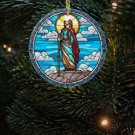 Heilig Jezus Glas in lood Kerst Keramisch Ornament