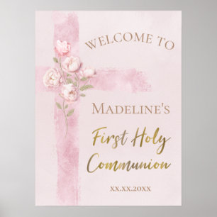 Heilig kruis en bloemen Eerste Communie welkom Poster