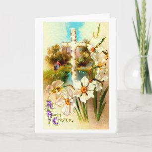 Heilig Kruis en bloemen met Pasen Feestdagen Kaart