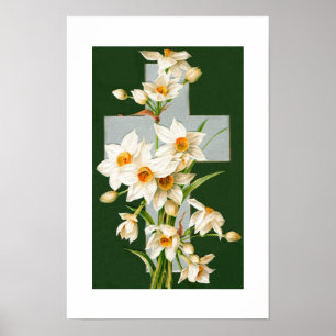 Heilig kruis en bloemen poster