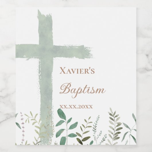 Heilig Kruis groen Doop Wijn Etiket (Enkel label)