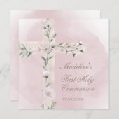 Heilig Kruis op stoffige roze Eerste Heilige Commu Kaart (Voorkant / Achterkant)