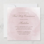 Heilig Kruis op stoffige roze Eerste Heilige Commu Kaart (Achterkant)