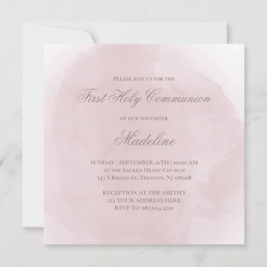 Heilig Kruis op stoffige roze Eerste Heilige Commu Kaart (Achterkant)