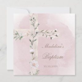 Heilig Kruis op stoffige roze waterverf Doop Kaart