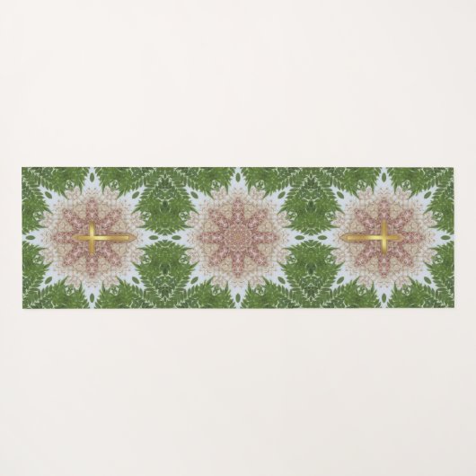 Heilig Kruis, Roze Groene Tuin Oase Yogamat (Achterkant (horizontaal))