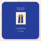 Heilig Kruis Vetgedrukte Blauwe Religieuze Partij Kartonnen Onderzetters (Voorkant)