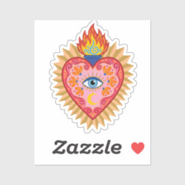 Heilig Mexicaans Hart met Beschermend Oog en Vlam Sticker