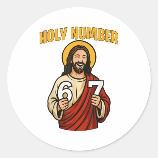 Heilig nummer 67 christelijk 6 7 meme mannen vrouw ronde sticker (Voorkant)