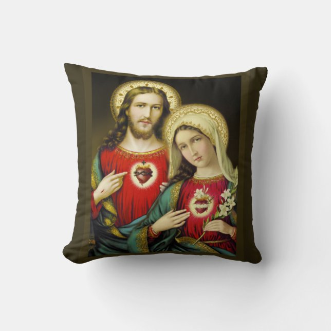 Heilig Onbevlekt Hart van Jezus Maria Kussen (Voorkant)