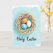 Heilig Pasen Nest En Eieren Kaart (Gele Bloem)