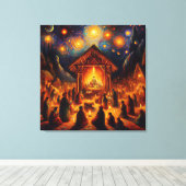 Heilig Vuur Onder de Sterrennacht Canvas Afdruk (Insitu (Houten vloer))