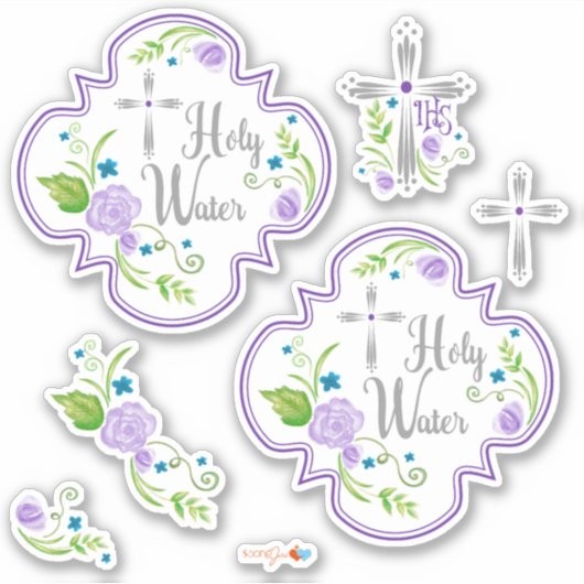 Heilig Water Stickers Paarse Rozen (Voorkant)