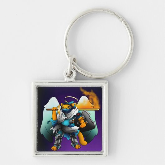 Heilige Angel Knight Cat Sleutelhanger (Voorkant)