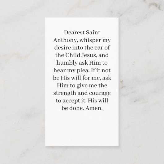 Heilige Antonius en kind Jezus Kaart Contactkaartje (Achterkant)