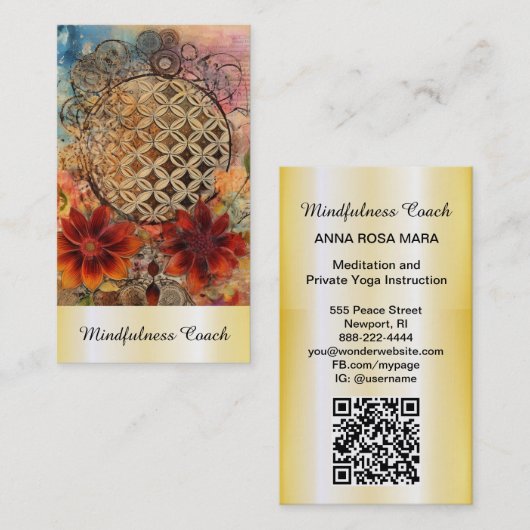 *~* Heilige AP92 Yoga QR Gouden Bloem van het Leve Visitekaartje (Voorkant / Achterkant)